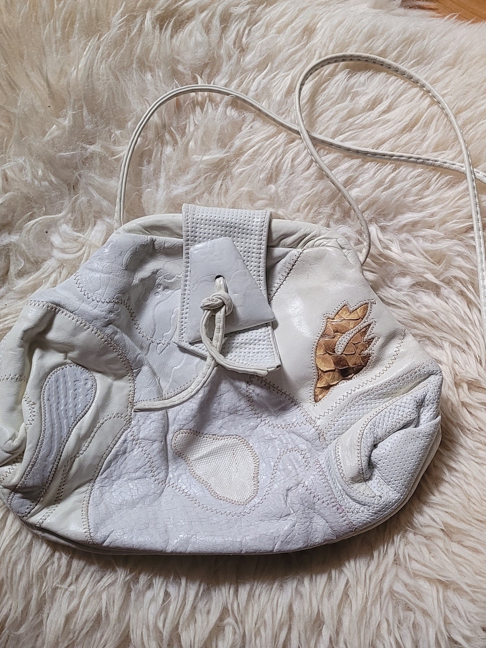 Vintage White Patchwork Leather Frame Purse with Contrast Snakeskin Accent